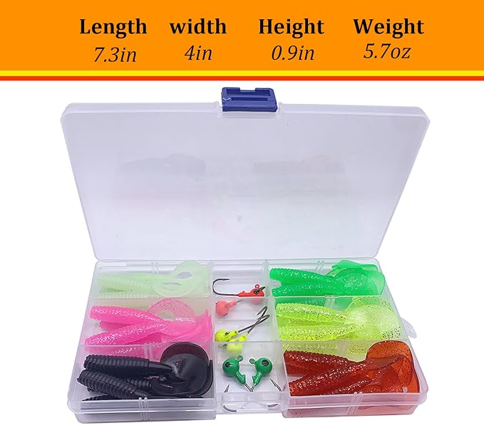 WOLFSKIN Soft Fishing Lures 36pcs Soft Plastic Baits Set Curly Tail Swimbaits with jig Head Hooks 6 Colors of Curly Tail Worms Grubs for Crap Bass Trout Walleye Freshwater Saltwater