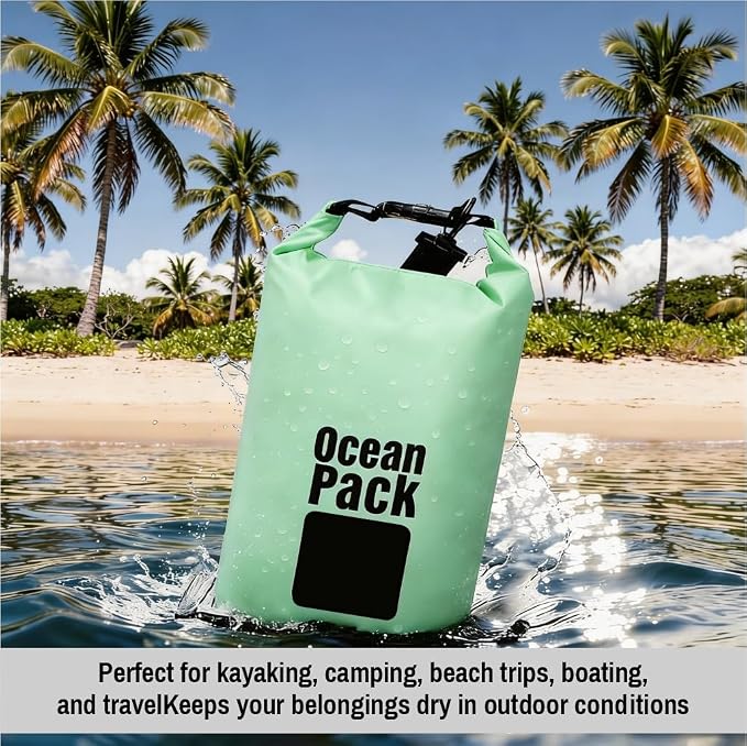 Waterproof Dry Bag Backpack Set of 3 (2L 5L 10L) – PVC Roll Top Waterproof Bags for Kayaking, Camping & Travel – Floating Compression Dry Pack for Outdoor Gear (Red, Light Green, Orange)