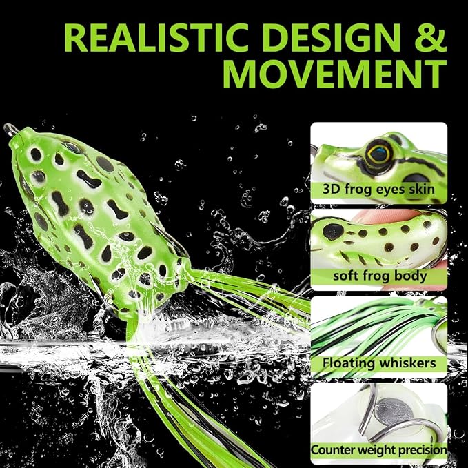 5PCS Frog Lure Kit - Topwater Fishing Lures for Pike, Snakehead & Freshwater Fish | Soft PVC Baits with Weedless Hooks - Perfect for Dense Vegetation | Ideal Lure Set for Anglers inSaltwater