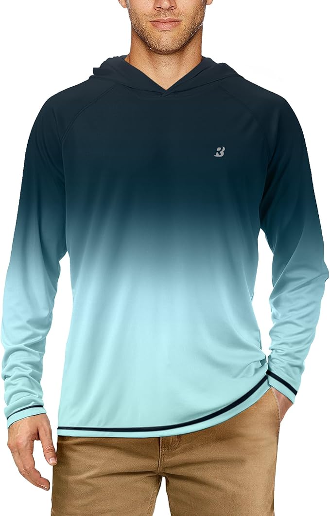Roadbox UPF 50+ Fishing Shirts for Men, Long Sleeve UV Sun Protection Hoodie, Outdoor Hiking Running Swimming Rash Guard