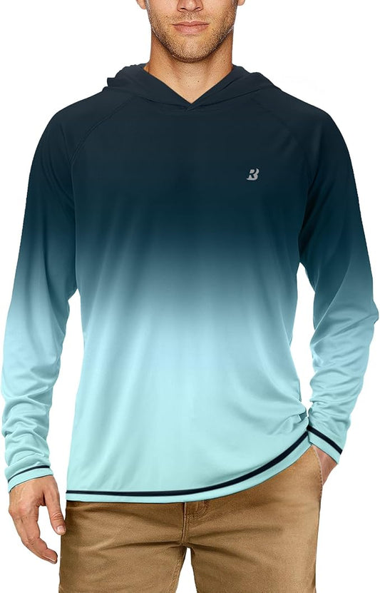 Roadbox UPF 50+ Fishing Shirts for Men, Long Sleeve UV Sun Protection Hoodie, Outdoor Hiking Running Swimming Rash Guard