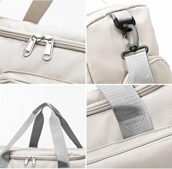 Suruid Travel Duffel Bag with Shoes Compartment Sports Gym Bag with Dry Wet Separated Pocket for Men and Women, Overnight Bag Weekender Bag Training Handbag Yoga Bag - White Gray