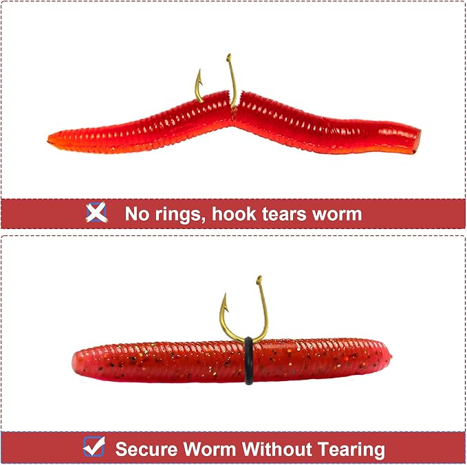 2 Pack Wacky Rig Tools and 200 PCS Worm O Rings, Wacky Worm Kit for Stick Soft Baits Wacky Fishing Rigging Tool