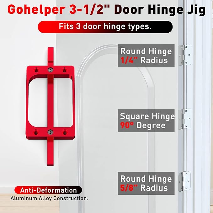 3-1/2" Fixed Size Door Hinge Jig for Door and Jamb, Aluminum Alloy Door Hinge Template Kit for Router, Mortise Jig Fits 3.5" Length 1/4" R, 5/8" R and Square Corner Hinges (3.5 in)