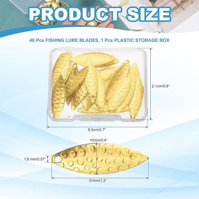 PATIKIL Fishing Lure Blades, Round Fishing Spinner Baits Willowleaf Lure Spinner Lure Making Part with Plastic Storage Box for Bait Fishing Accessories