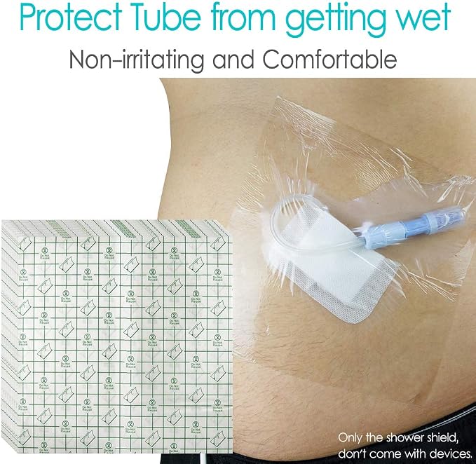 Hola Health Waterproof Shower Cover Shields for Dialysis Port Picc Line Chest Catheter PD Peritoneal Dialysis Chemo Port Feeding Tube Shower Protector 8" x 8" (Pack of 25)