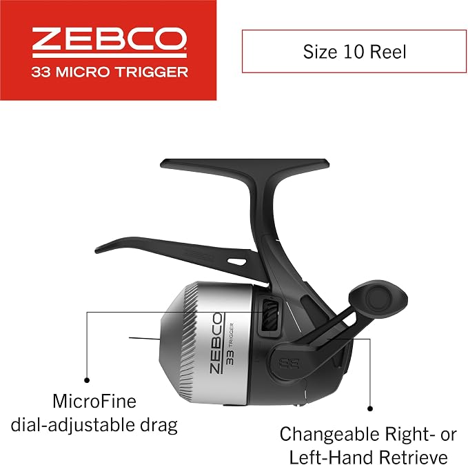 Zebco 33 Micro Trigger Spincast Reel and Fishing Rod Combo, 6-Foot 6-Inch 2-Piece Telescopic Rod, Size 10 Reel, 30-Piece Trout Magnet Tackle
