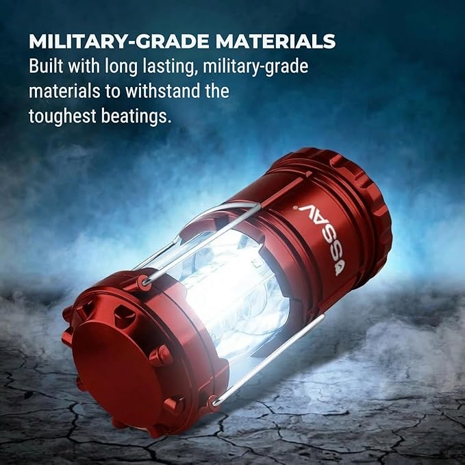 SSAV LED Camping Lantern, Emergency Lanterns for Power Outages & Hurricane Preparedness, Collapsible Portable Survival Lights for Camping, Storms & Emergencies, Batteries Included (2, Red)