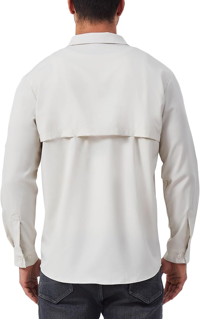 Men's Long Sleeve Fishing Shirts UPF 50+ Sun Protection Quick Dry Shirts Button Down Shirt for Hiking Camping