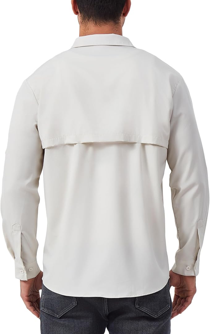 Men's Long Sleeve Fishing Shirts UPF 50+ Sun Protection Quick Dry Shirts Button Down Shirt for Hiking Camping