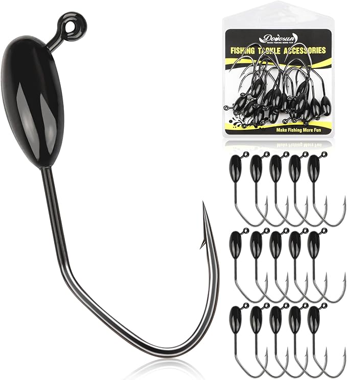 Dovesun Tube Jig Heds, 15pcs Tube Bait Fishing Jigs 3X Strong 3/0 4/0 Bass Hooks for Crappie, Trout, Bass Fishing 1/8oz 3/16oz 1/4oz 3/8oz Tube Jigs Kit for Freshwater Saltwater