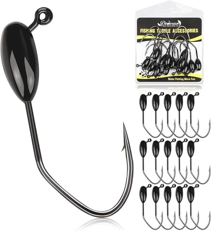 Dovesun Tube Jig Heds, 15pcs Tube Bait Fishing Jigs 3X Strong 3/0 4/0 Bass Hooks for Crappie, Trout, Bass Fishing 1/8oz 3/16oz 1/4oz 3/8oz Tube Jigs Kit for Freshwater Saltwater