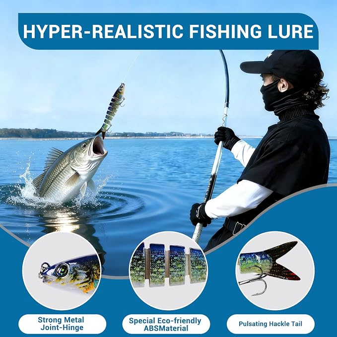 Keenjorika Fishing Lures Multi Jointed Fish Fishing Kits, Slow-Sinking Lifelike Segmented Swimbait Crankbaits, Realistic Swimming Action for Bass, Trout, Pike & Walleye, Freshwater and Saltwater