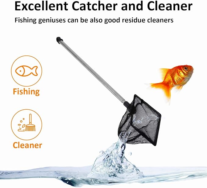 Aquarium Fish Net, 6 Inch Fine Mesh Fish Tank with Extendable 9-24 inch Long Handle