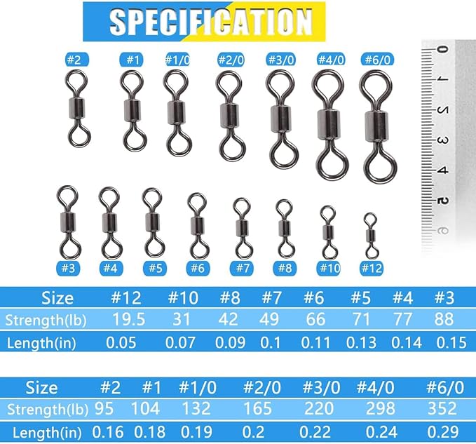 250pcs Fishing Swivel Rolling Barrel Swivel Stainless Steel Swivels Corrosion Resistance Black Nickle Connector for Freshwater Saltwater Fishing Tackle #2#4#6#8#10
