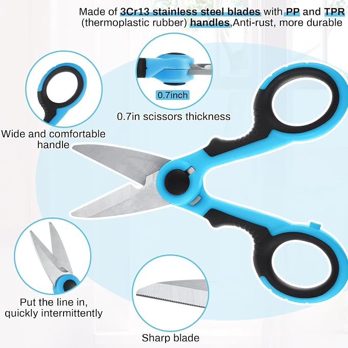 Honoson 2 Pcs 5.7" Fishing Scissors Braided Line Cutters Fishing Heavy Duty 3cr13 Non Slip Serrated Edge Scissors Saltwater Freshwater Braid Multi Function Snips for Trimming (Blue Black)