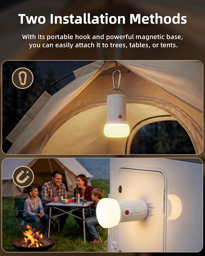 LED Rechargeable Camping Lantern with Hook - 6000mAh Emergency Outdoor Camping Lights, IPX5 Water Resistant Portable Tent Lights for Camping Hiking, Backpacking, Fishing, Outages (White 2pack)