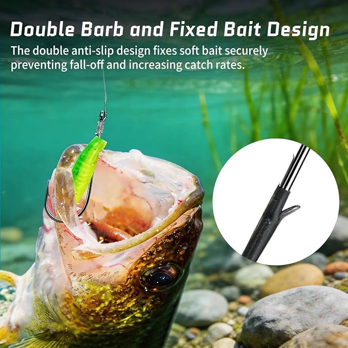 FishTrip Baitholder Worm Hooks, 30 Pack 3X Long Shank Bait Holder Fish Hook Double Barbed for Bass Fishing Freshwater Saltwater