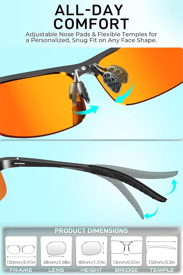 SIPLION Polarized Sunglasses Men Sports: UV Protection Ultra Light Al-Mg Metal Frame Ideal For Driving Fishing Running Golf