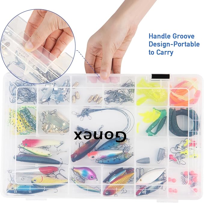Gonex Fishing Tackle Boxes, 3600 3700 Tackle Trays with Adjustable Dividers, Clear Plastic Tackle Box Organizer Storage for Fishing Lure Bait Hook Jewelry Craft Beads Earring Container, 3 or 4 Packs
