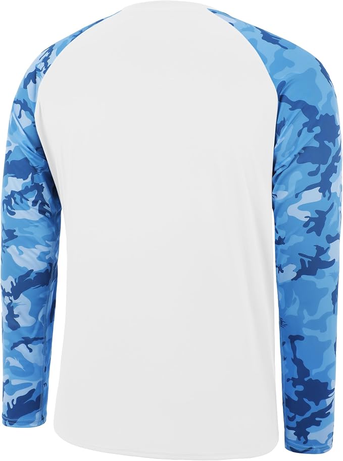 FISHEAL Men's Long Sleeve Fishing Shirts, UPF 50+ Camo Sun Protection Rash Guard, UV Shirt for Swimming Hunting Outdoor