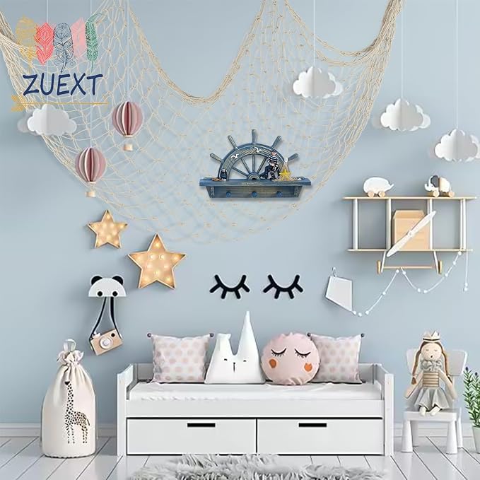ZUEXT Beige Decorative Fishing Net 5x10 ft, Large Picture Fish Net 3mm Thick, Wall Photo Hanging Fishnet Table Runner for Nautical Mermaid Pirate Ocean Themed Hawaii Beach Under the Sea Party Decorations