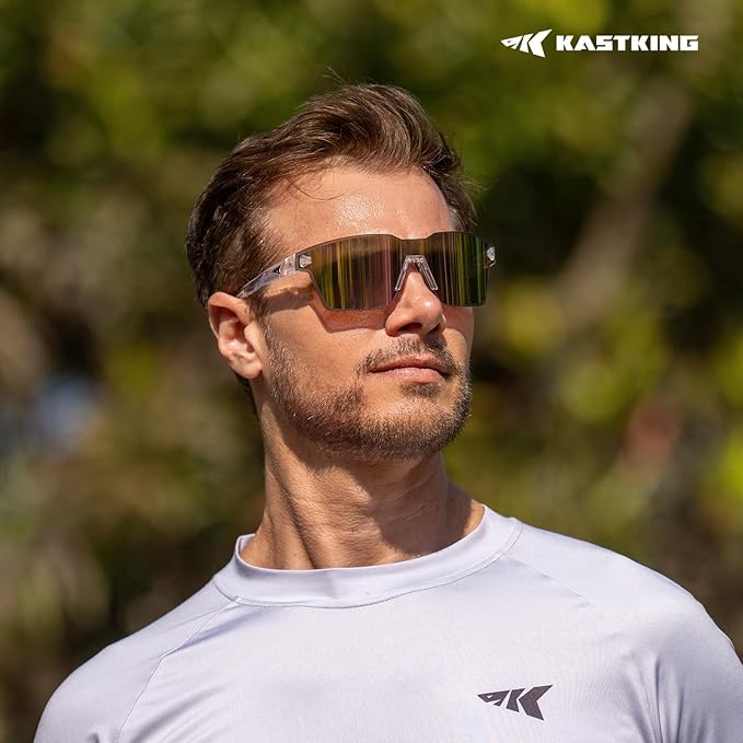 KastKing Tarkio Polarized Fishing Sunglasses, Large Single PC Lenses, Rimless Wrap Design, UV400 Protection Sports Sunglasses