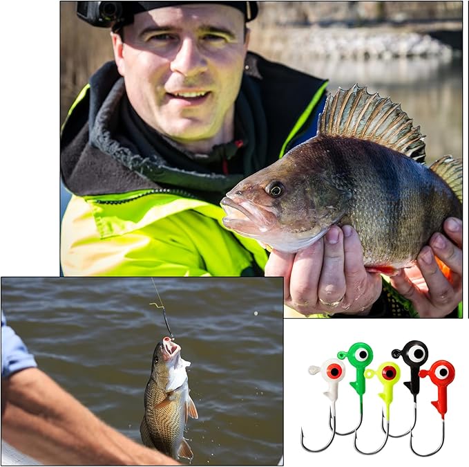 60 Pieces Fishing Lures Jig Heads Ball Head Fishing Hooks Round Ball Head Jigs with Double Eyes for Freshwater or Saltwater