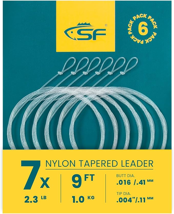 SF Pre-Tied Loop Fly Fishing Tapered Leader Nylon Clear Trout Freshwater Saltwater Bonefish Permit Bass Salmon Steelhead 7.5FT 9FT 10FT 12FT 15FT 0X 1X 2X 3X 4X 5X 6X 7X