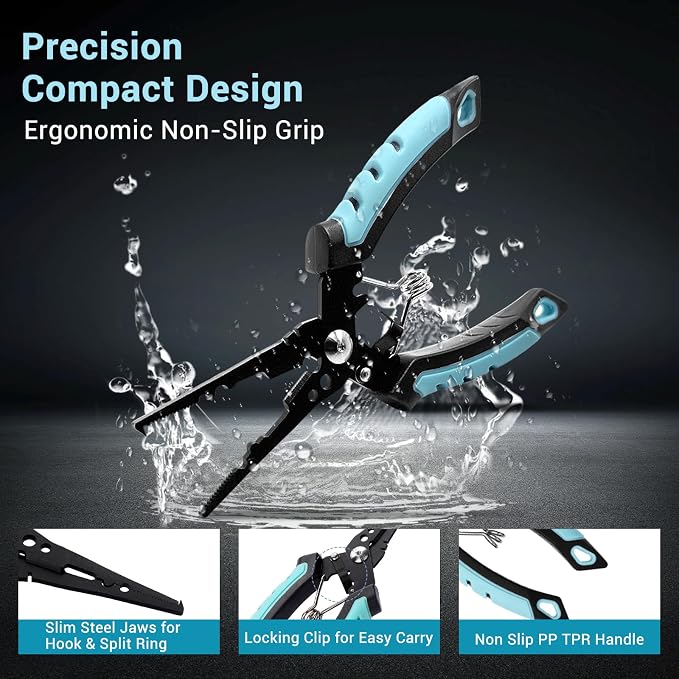 Keenjorika Multi-Function Fishing Pliers with Braided Line Cutter and Hook Remover, Ergonomic Stainless Steel Fishing Tool with Lanyard and Sheath, Outdoor Fishing Gear for Freshwater and Saltwater