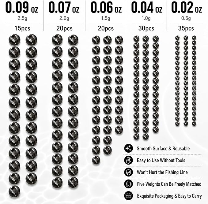 SANWEAL120PCS/200PCS Fishing Weights Sinkers - Premium Split ShotFishing Weights Sinkers - Round Removable Fishing Sinkers - 5/6 Sizes