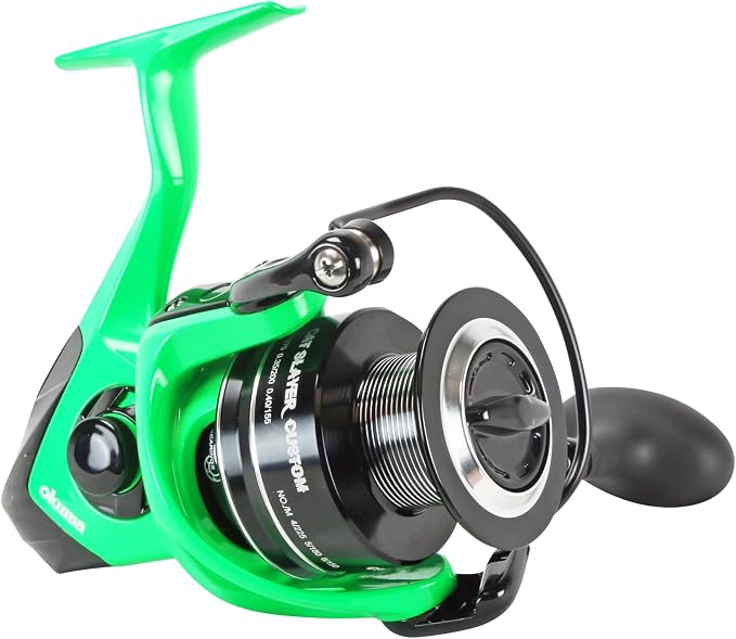 Okuma Cat Slayer Custom Spinning Reel – 6000 Size Catfish Reel with DFD Dual Force Drag, Flite Drive System, UV Reactive Body, Neon Green, CSC-6000NG