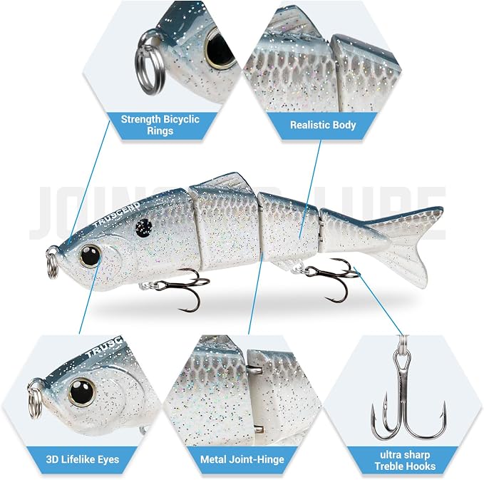 TRUSCEND Swimmax Easy Catch Fishing Lures with BKK Hooks, Wiggling, Vibrating, Rattling and Gurgling for More Bites, Heavy-Duty Dyneema Fiber Jointed Swimbaits for Bass, Trout, Crappie, Walleye, Pike