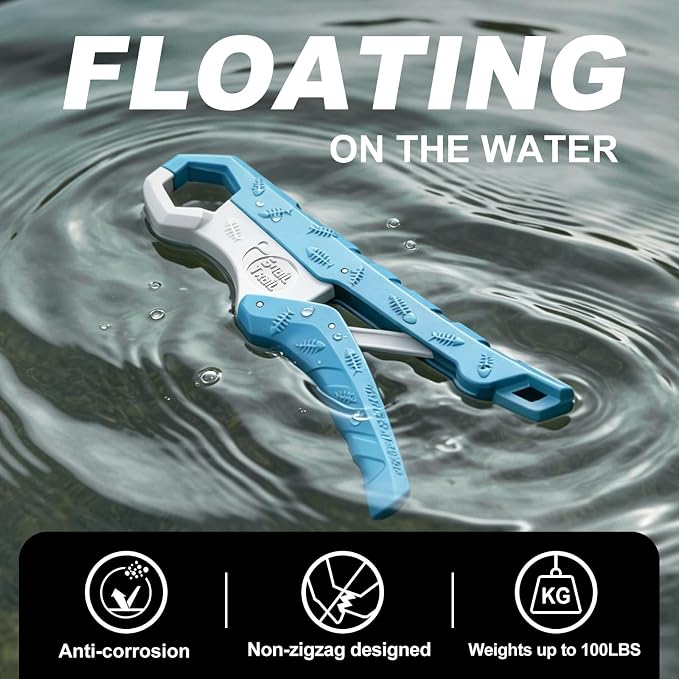 SNAIL TRAIL 2 Pcs Fish Gripper Tool, 7.5" & 9" Floating Lip Grabber, Mouth Holder for Handling Caught Bass, Catfish Pliers Clamp for Scale, Grips for Saltwater & Boat Fishing, Colors May Vary