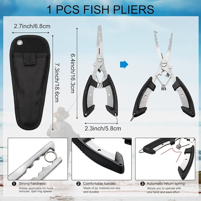 Honoson Fishs Hook Remover Tools Kit Include 1 Pcs Handheld Digital Fish Scale and Fishing Hook Remover Tool and Fish Lip Gripper and Fishing Plier with Sheath and 2 Pcs Fishs Tool Lanyards