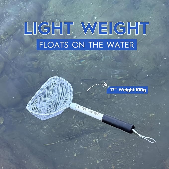 BasicGear Compact Baitwell Net for Live Bait – Soft Nylon Mesh, Aluminum Frame, EVA Non-Slip Grip & Anti-Drop Rope