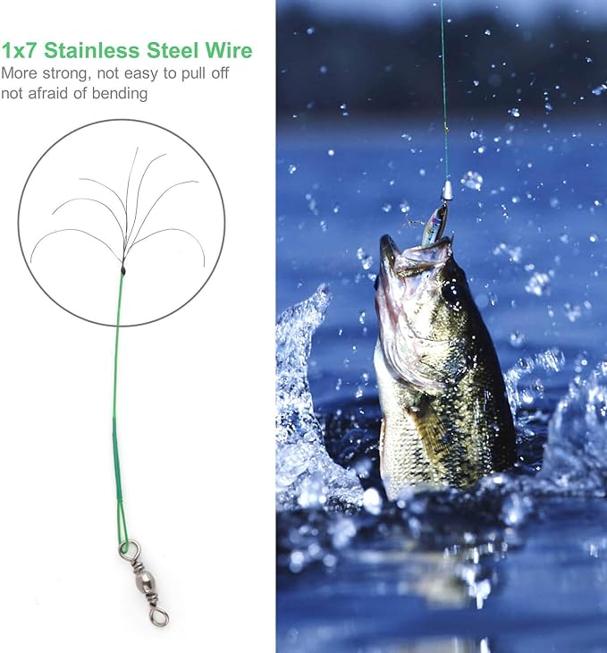 60PCS Fishing Wire Leader, Steel Fishing Leaders with Swivels and Snap, Nylon-Coated Fishing Leader for Connect Fishing Tackle Lures or Hooks, 7.5, 11.7, 12.9 Inch
