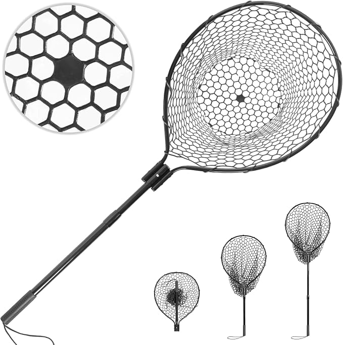 High Strength Large Landing Net - Rubber Fishing Net with Long Telescoping Handle & Soft Rubber Netting, Landing Nets for Fishing, Ideal for Boat, Pier, River Angling