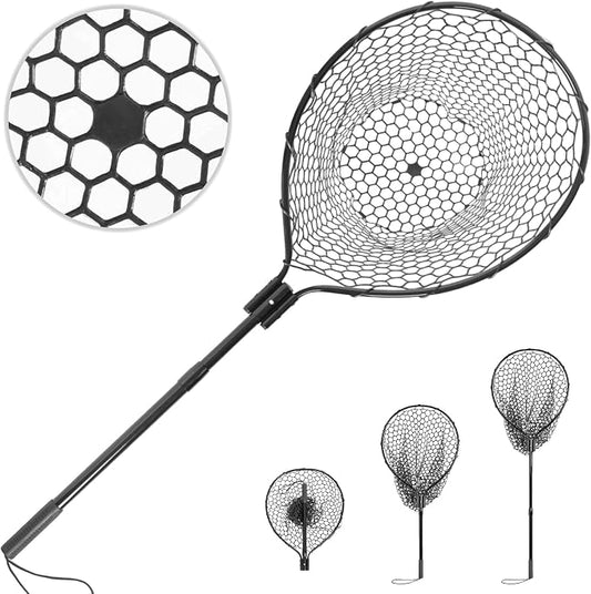 High Strength Large Landing Net - Rubber Fishing Net with Long Telescoping Handle & Soft Rubber Netting, Landing Nets for Fishing, Ideal for Boat, Pier, River Angling