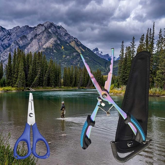 Fishing Needle Nose Pliers, Stainless Steel Fish Pliers and Scissors Set with Sheath Lanyard, Hook Remover Split Ring Tools, Aboda Fishing Gear Fresh & Saltwater Fishing Tool Kit