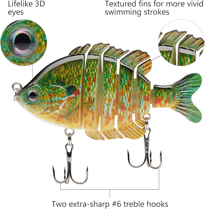 BASSDASH SwimPanfish Multi Jointed Panfish Bluegill Swimbaits Hard Topwater Bass Lures Fishing Lure Crank Saltwater 3.5in/0.85oz