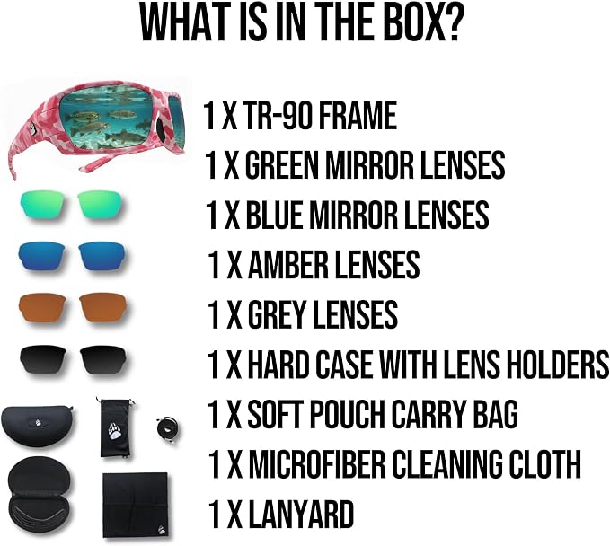 Fishing Glasses Pro Kit - Polarized Sunglasses With 4 Lenses for Clear Visibility in Offshore & Shallow Water