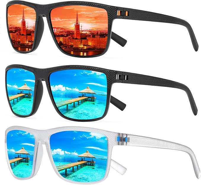 Square Polarized Sunglasses for Men and Women Lightweight Frame Sun Glasses with UV Protection