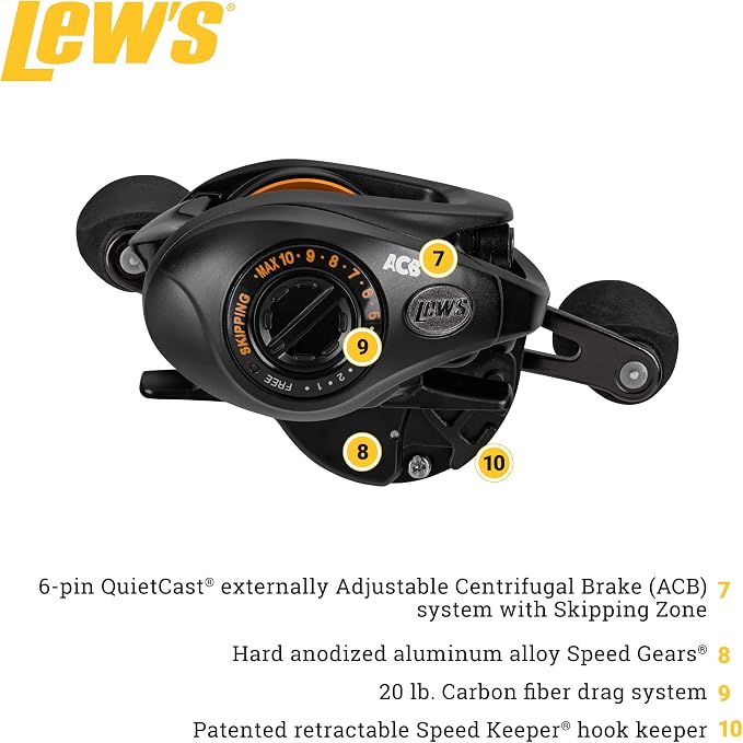 Lew's Team Lew's Pro SP Skipping and Pitching Reel, 8+1 Stainless Steel Ball Bearings, 7.5:1 Gear Ratio, Left-Hand Retrieve, Black