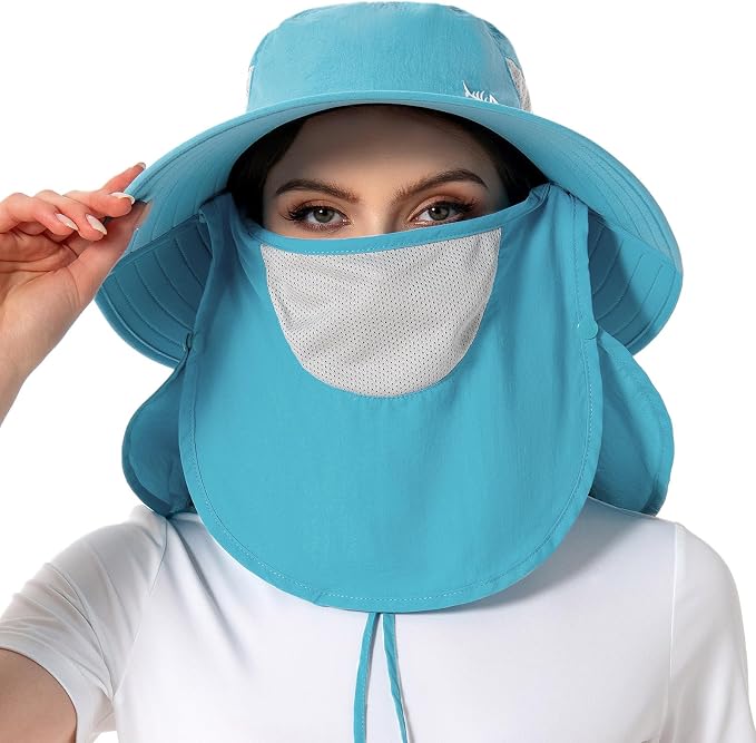BASSDASH UPF 50+ Breathable Sun Hat with Removable Face Cover and Neck Flap Wide Brim Bucket Hat for Fishing Hiking Men Women