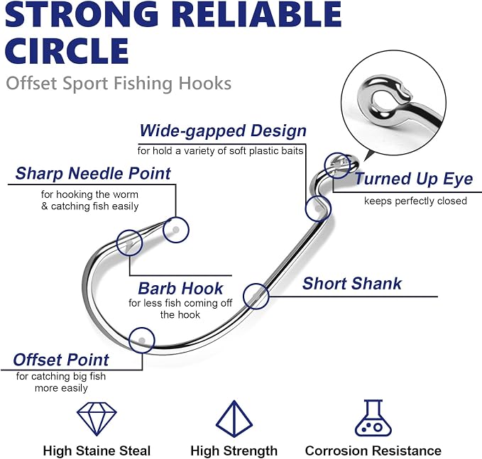 UCEC Fishing Hooks, 140PCS/ 100PCS/ 60PCS EWG Offset Worm Hooks Bass Hooks Wide Gap 2X Strong Senko Bait Texas Rig Jig Fish Hooks for Bass Trout Saltwater Freshwater Size:#4#2#1 1/0 2/0 3/0 4/0 5/0
