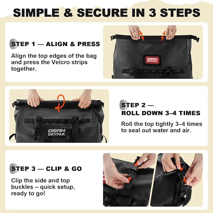 Waterproof Duffel Bag 25L/40L/60L – Heavy-Duty Motorcycle Tail Bag, Roll-Top Dry Bag for Travel, Camping, Boating, Kayaking, Outdoor Adventure
