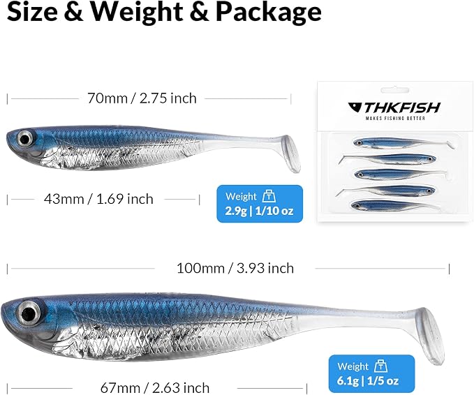 QualyQualy Soft Plastic Swimbait Paddle Tail Shad Lure Soft Bass Shad Bait Minnow Paddle Tail Swim Bait for Bass Trout Walleye Crappie - 2.75in, 3.14in, 3.94in, 5in