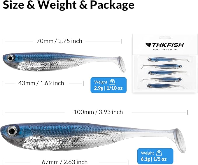 QualyQualy Soft Plastic Swimbait Paddle Tail Shad Lure Soft Bass Shad Bait Minnow Paddle Tail Swim Bait for Bass Trout Walleye Crappie - 2.75in, 3.14in, 3.94in, 5in