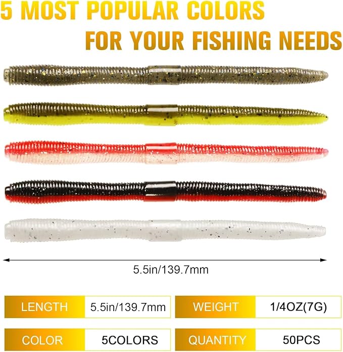 Dovesun Wacky Worm for Bass Trout Fishing Worms Kit with Soft Plastic Baits, Weedless Hooks, Bass Hooks,Weedless Jig Head, Wacky Rig Tool, O-Rings, Weight 152Pcs/131Pcs/50Pcs